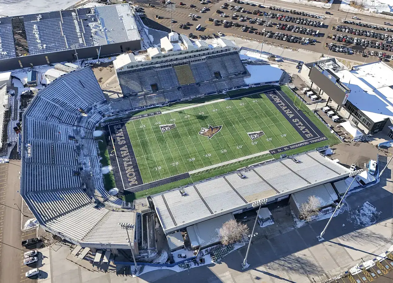 Aerial view of Bobcat Stadium in Bozeman