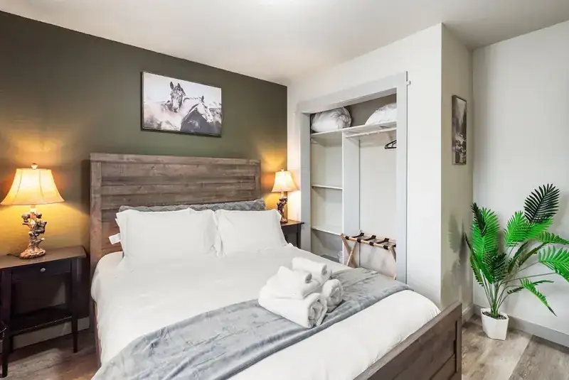 Modern Mountainview A: Bedroom with queen bed and closet