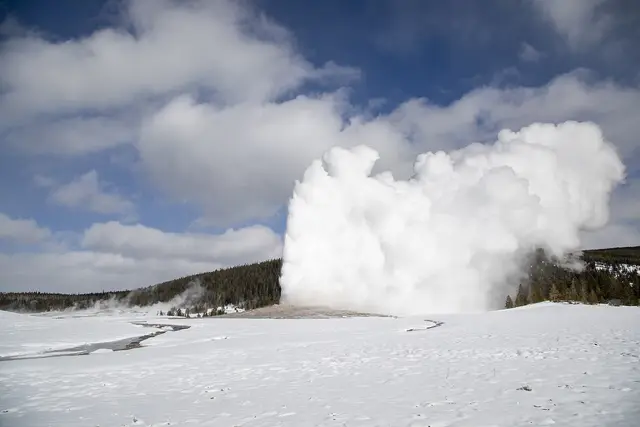 Old Faithful in winter