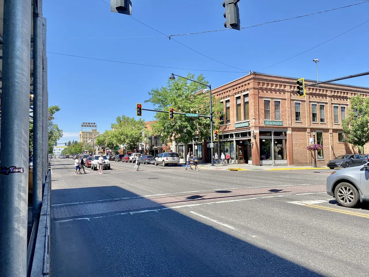Historic brick buildings on Main Street in downtown Bozeman, Montana