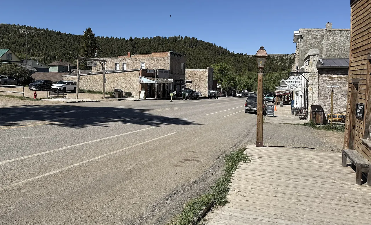 Historic storefronts on Wallace Street in Virginia City, Montana