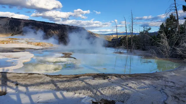 Boardwalk over steaming terraces in Yellowstone near Gardiner
